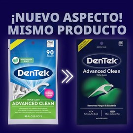 DenTek Triple Clean Picos de hilo dental de limpieza avanzada, hilo que no se rompe ni deshilacha, 90 unidades, blanco | No Break & No Shred Dental Fl