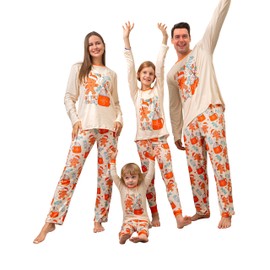 SUNNYBUY Christmas Pajamas Matching Sets, Holiday Family PJS Xmas Jammies for Couples, Orange Gingerbread 8T-120