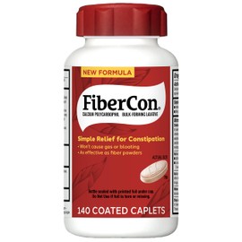 FiberCon Fiber Therapy Coated Caplets, Safe, Simple & Comfortable Insoluble Fiber for Bowel Irregularity, Comfortable Constipation Relief with No Gas or Bloating, 140 Caplets