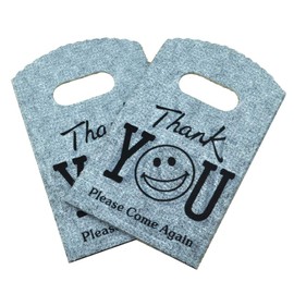 Joyhey 100 Count 3.5" x 5.9" Small Plastic Merchandise Bags, Shopping Bags, Retail Bags, Gift Bags with Die Cut Handles - Gray Thank You (More Patterns Available)