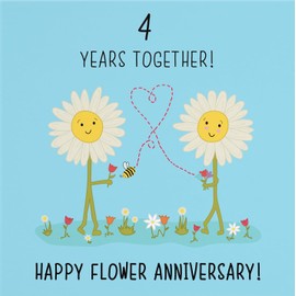 Hunts England - 4th Wedding Anniversary Card - Flower Anniversary - Iconic Collection - Fun Cute Card - For Him, Her, Couples