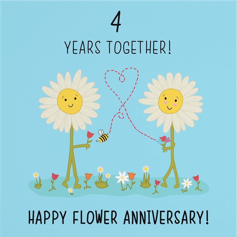 Hunts England - 4th Wedding Anniversary Card - Flower Anniversary