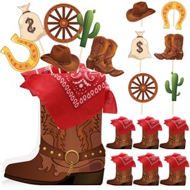 Weekgrat 8 Sets 129 Pcs Cowboy Western Party Centerpieces Cowboy Party Decorations Western Table Toppers with cowboy boots shaped box cutouts and sticks for Western Party Birthday Decor (Cowboy,Brown)