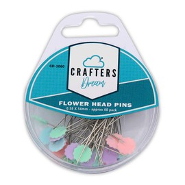 Crafters Dream Flower Head Pins - 60 Pack. 0.58 x 54mm. Nickle Plated Steel. Suitable for Ironing and Marking. Ideal for Sewing, Dressmaking, Quilting, Crafts and More.