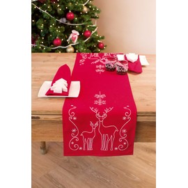 Vervaco Tischläufer Rehe & Eiskristalle Stickpackung/Läufer im vorgedruckt/vorgezeichnet, Baumwolle, Mehrfarbig, 30 x 105 x 0.3 cm