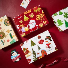 Vnaaem Kids Christmas Wrapping paper for Boys Girls Cute Santa Reindeer Snowman Design Gift Wrap Folded Flat for Christmas Holiday Winter - 20 X 28Inches Per Sheet(8 Pack)