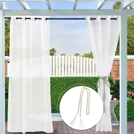 Clothink Outdoor Curtain, Transparent, Weatherproof, 132 x 215 cm with Eyelets (Pack of 2), Voile Curtains for Balcony, Patio, Waterproof, Privacy Screen, Sun Protection