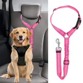 Dog Seat Belts For Cars, Uk Headrest Dog Car Seat Belt, Adjustable Dog Car Harness Dogs Safety Seatbelt, Anti Shock Elastic Pet Restraint Strong Leads Harness For Dogs Pets Safety (Rose Red)