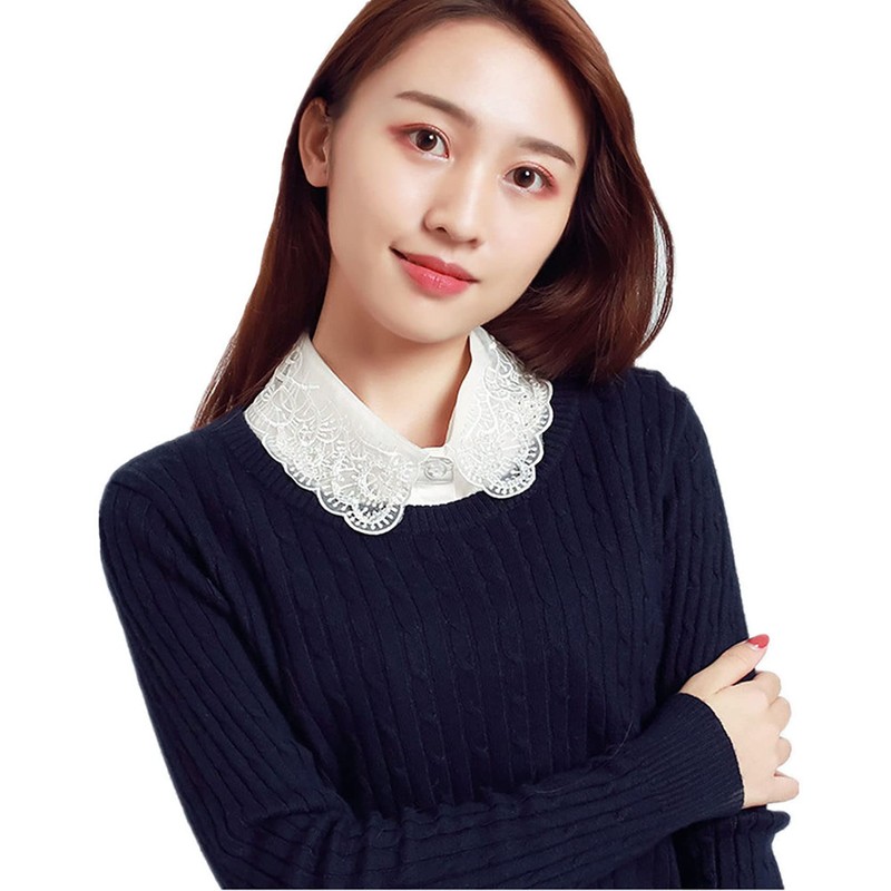 SUZALA Womens Half-Shirt Dickey Collar Beaded Detachable Fake Collars Organza