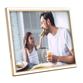 MIMOSA MOMENTS Enamel Metal Weddding Picture Frame with Stand, Display 8x10 Photo Tabletop(Gold & White, 8x10)