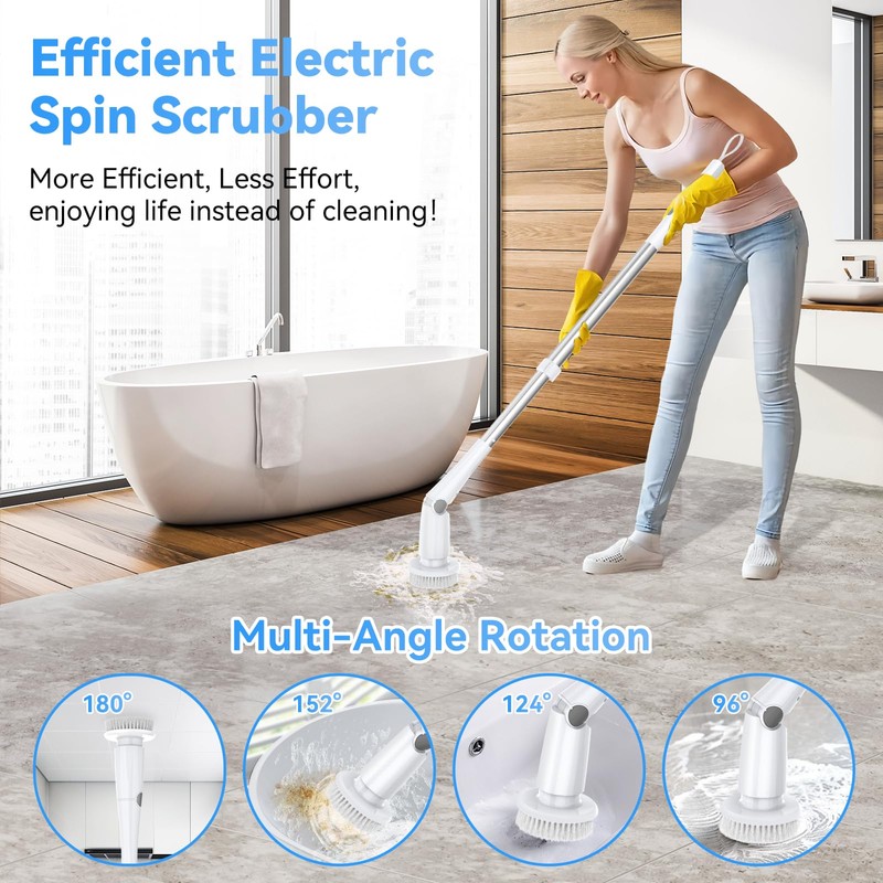 Electric Spin Scrubber, Cordless Cleaning Brush with 8 Replaceable Cleaner