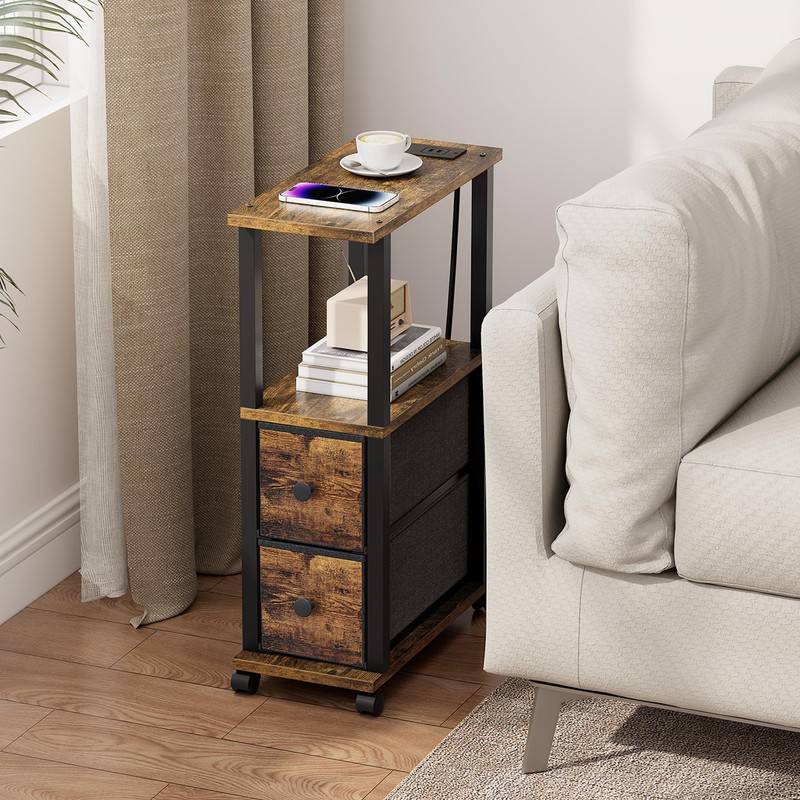TUTOTAK Small Narrow End Tables, Side Tables with 2 Fabric