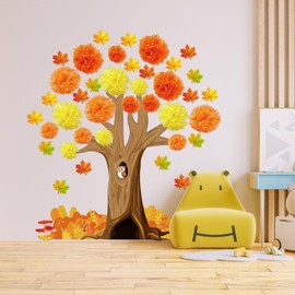 WEDNOK Autumn Wall Decoration Autumn Tree Wall Sticker Maple Leaves Wall Decoration Autumn Window Pictures Autumn Decoration for Chalkboard Wall Window Classroom Children's Room Bedroom