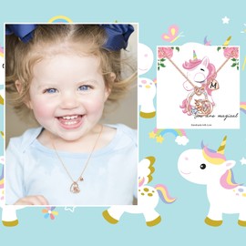 TINGN Unicorn Necklace for Girls Gifts – CZ Unicorn Pendant Chain for Girls Heart Unicorn Chain Children Unicorn Necklace with Letters Children's Jewellery Girls Birthday Gift for Girls, 18 cm + 2 cm