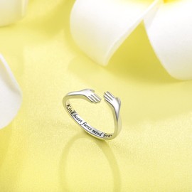 925 Sterling Silver Hug Rings for Women Silver Hugging Ring Jewelry Rings Always My Daughter Forever My Friend Ring for Teen (Kind heart fierce mind brave spirit)