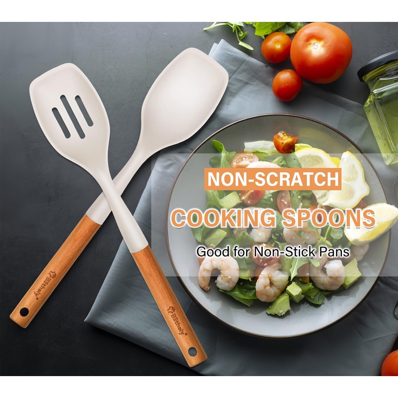 2Pcs Large Silicone Cooking Spoon Set, Nonstick Serving Spoons for