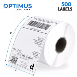 Optimus Pro Pack 2 Rolls 4x6 Direct Thermal Shipping Labels 500 per roll/1000 Labels USA