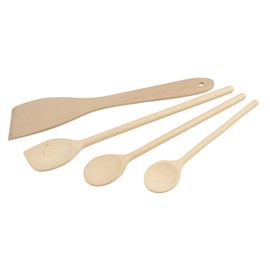Fackelmann 31125 4-Piece Wooden Kitchen Utensil Set with Spatula and Spoon, FSC Certified Wood, 20 cm, 25 cm, 30 cm
