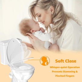 Huttdmel Potty Training Seat Built-in Toilet Seat, Elongated Toilet Seat 16.5inch with Baby Seat 2 in 1 Soft Close Quiet No Slapping, Magnetic Absorption, Easy Installation for Bottom Fixing Toilet