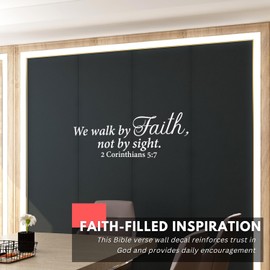 My Vinyl Story - We Walk by Faith 2 Corinthians 5:7 - Inspirational Motivational Wall Decal Sticker Quote, Religious Bible Verse Scripture Vinyl Art for Home Bedroom - Removable (Black, 47x17 inches)