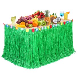 YUYWWAN Hawaii Party Table Skirts, Flower Grass Table Skirt, 270 x 75 cm, Party Decoration, Summer Table Skirt, Party Table Skirt for Summer, Beach, Garden, Pool Party, Luau Party, Outdoor Beach Party