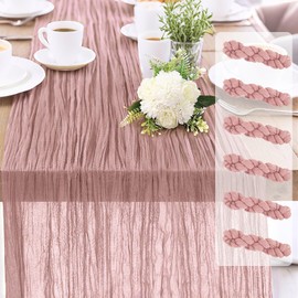 6-Pack Dusty Pink Cheesecloth Table Runners – 10FT (35x120 Inch) Boho Rustic Gauze Fabric Cheese Cloth Table Runner for Weddings, Baby Showers, Bridal Shower, Farmhouse & Birthday Party Decor