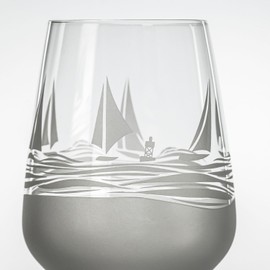 Rolf Glass | Regatta All Purpose Stemmed Wine Glass 19.5 Ounce | Set of 2 | Lead-free Glassware | Elegant Engraved Wine Glass Set | Nautical Sailboat Design