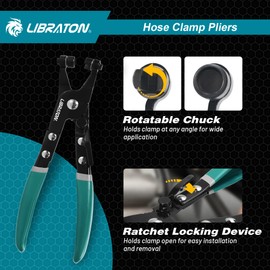 LIBRATON Hose Clamp Pliers, Professional Hose Clamp Tool with Swivel Flat Band for Removal and Installation on Flat-Band or Ring-Type Hose Clamps, for Car Fuel Oil Water Pipe Repair Tools