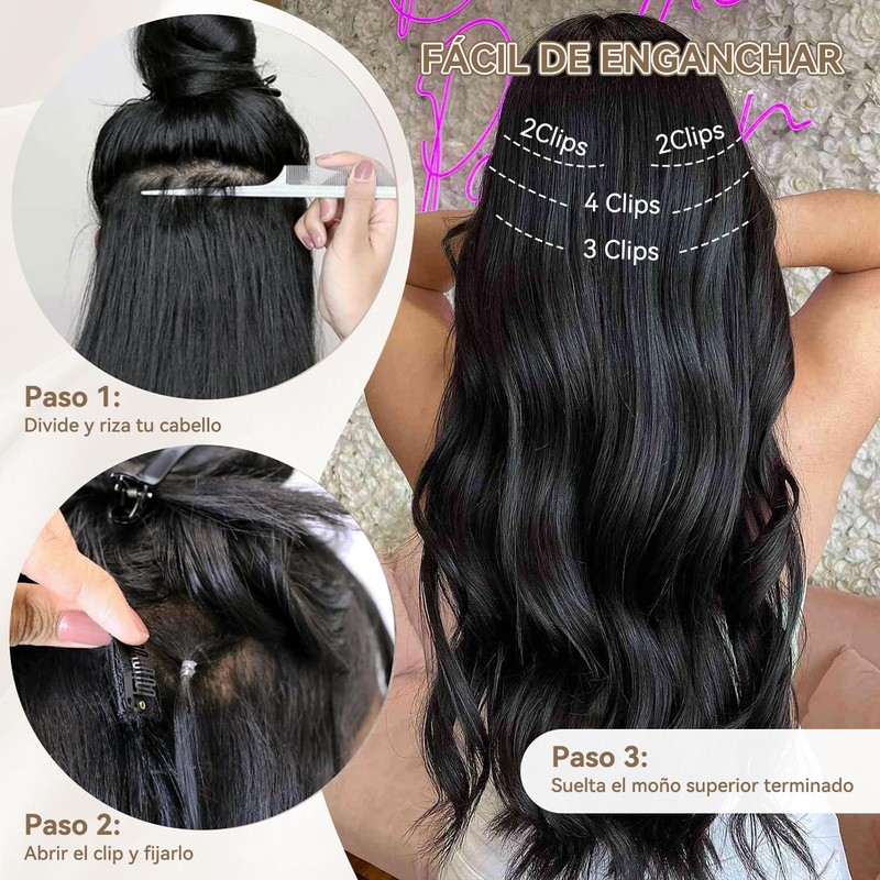 Extensiones de Cabello Natural Ondulado, 6 piezas, Extensiones de Cabello