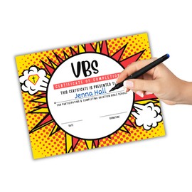 Vacation Bible School VBS Certificate of Completion Award | 50 pk 8.5x11” Superhero Gamer Hero Games Cape Participation