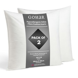 GOHAR Hypoallergenic Hollow Fibre Cushion Inserts 36x36cm (14"x14") White - Extra Deep Fill & Bounce Back - For Sofa & Decorative Pillows - 2 Pack