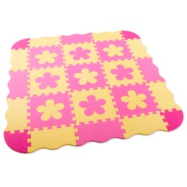Tamiplay Foam Play Mat for Kids，25Pcs Square Interlocking Puzzle Floor Mat，Baby Play Mat Floor Mat Foam Puzzle Playmat for Toddlers with Fence（Pink Flower-CSH032