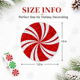 Christmas Candy Swirl Stickers 1 Inch Foil Stickers for Holiday Crafts Gift