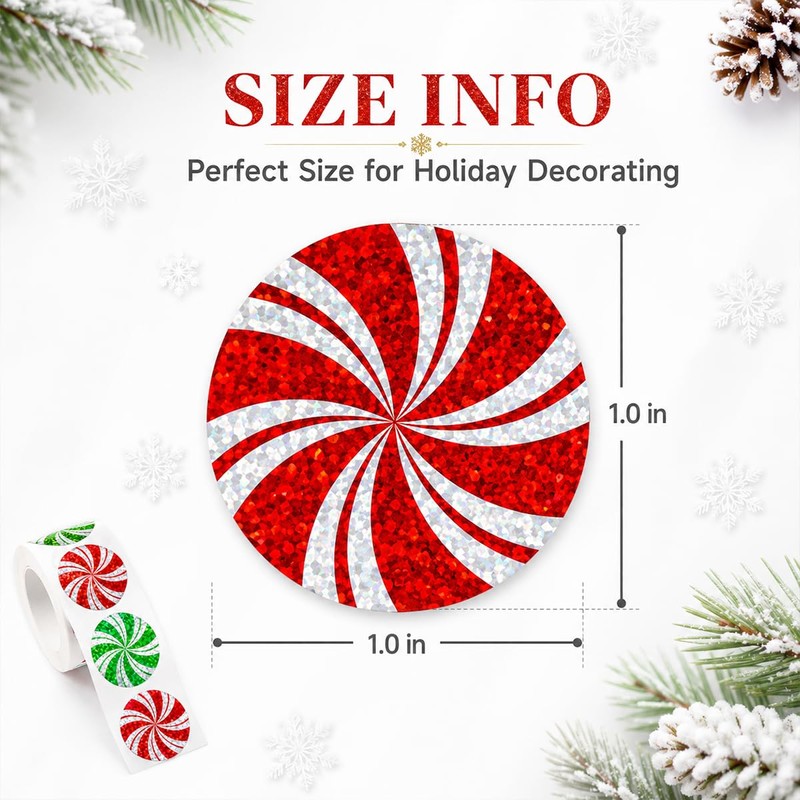 Christmas Candy Swirl Stickers 1 Inch Foil Stickers for Holiday