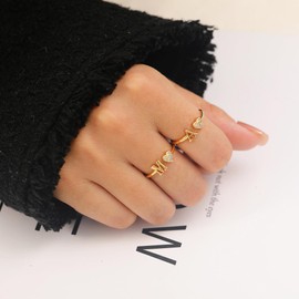 FUNEIA Heart Ring with Letters Women Gold Silver Rose Gold Adjustable Initial A-Z Zirconia Finger Ring Stacking Ring Waterproof Letter Ring Jewellery Girls Gift Box, Non-precious metal