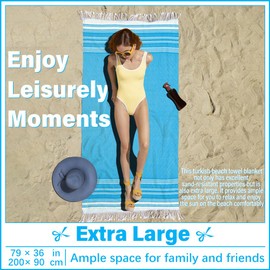 Vikumond Thin Turkish Beach Towel Lightweight Soft Cotton Extra Large XL Oversized Sand Free Sandproof Absorbent Quick Dry Towels Cloud Bath Pool Travel Compact Essentials Accessories for Adult Gifts