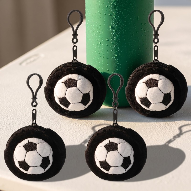 Veemoon Soccer Coin Purse 4 Pcs Plush Ball Pouch Mini