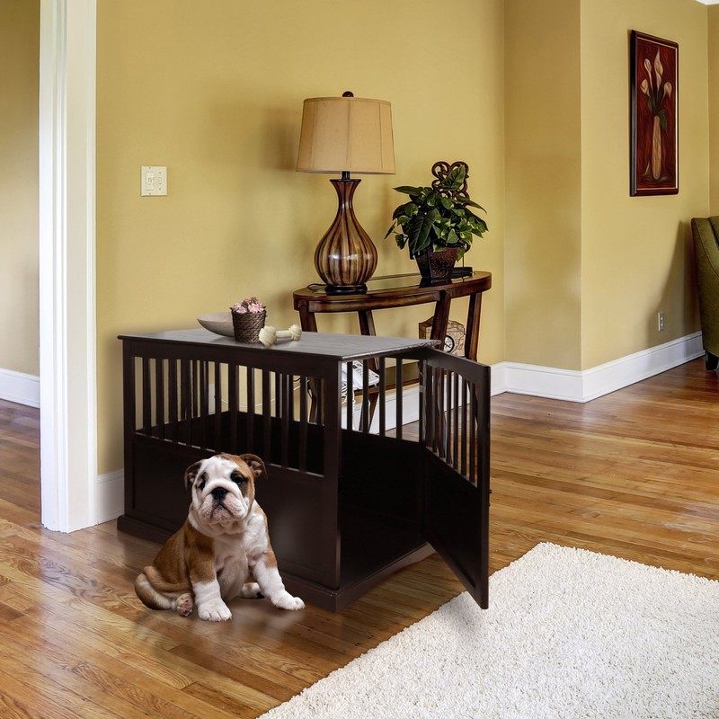 Casual Home Wooden Large Pet Crate, End Table, Espresso, 24