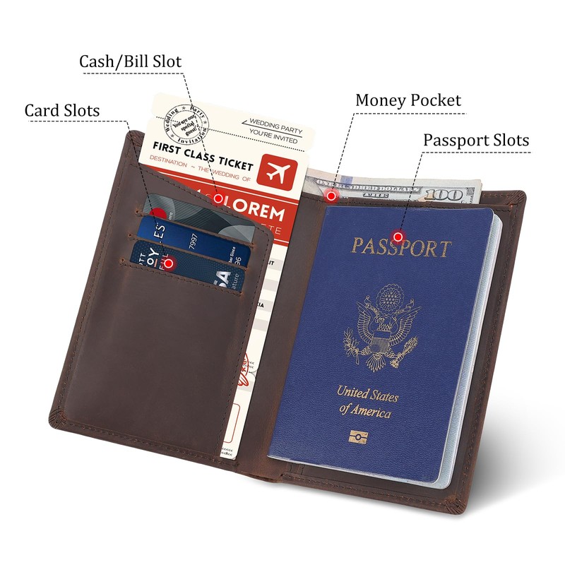 Polare Functional RFID Blocking Leather Passport Holder Travel Bifold Wallet