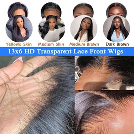 22inch Body Wave Lace Front Wigs Human Hair 180% Density 13x6 Frontal Wig Human Hair for Black Women HD Transparent Lace Frontal Glueless Pre Plucked With Baby Hair Natural Hairline Free Part