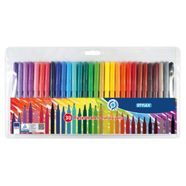 Stylex 64300 Fibre-Tip Pens 30 Assorted Colours Washable 2.0 mm Tip in Plastic Case Ideal for Painting for Children