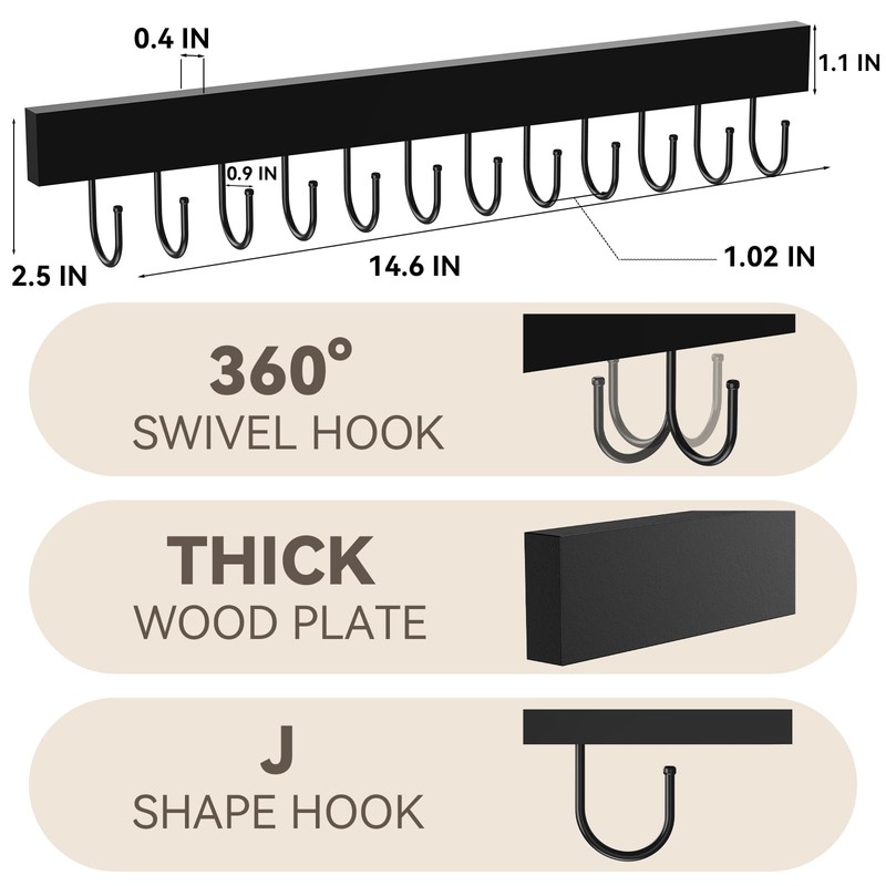 HOMEBROS Belt Hanger Wall Mount, Wooden Closet Belt Organizer with
