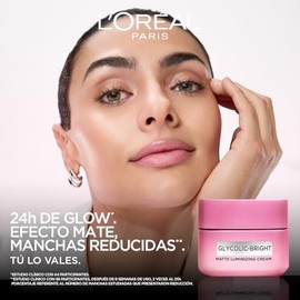 LOral Paris Glycolic Bright Crema Mate-Iluminadora, Reduce Manchas, 24h de Glow, con Melasyl y cido Gliclico, Para Todo Tipo de Piel, 50ml            