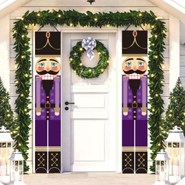 Nutcracker Christmas Decoration, Outdoor Christmas Decoration - Life-size Model, 2 Pieces Nutcracker Soldier Banners for Front Door, Porch, Indoor, Kids Party, Garden (Purple)