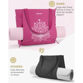 Gonex Yoga Mat Bag, Large Yoga Tote Bag with Multi Pockets for Women Men, Canvas Yoga Mat Carrier Fits Yoga Blocks & Accessories, Full Zipper Easy Access for Pilates, Gym, Travel, Rose Red, Large