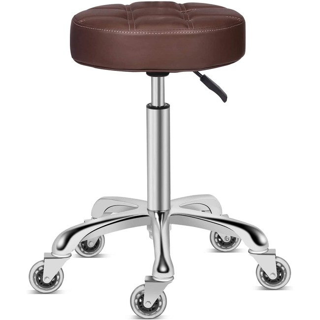 Karrie Swivel Stool Chair Adjustable Height,Heavy Duty Hydraulic Rolling Metal Stool for Kitchen,Salon,Bar,Office,Massage (Coffee)