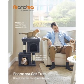 Feandrea Cat Tree, 26.4-Inch Cat Tower, S, Cat Condo for Kittens up to 7 lb, Large Cat Perch, 2 Cat Caves, Scratching Post, Smoky Gray UPCT611G01