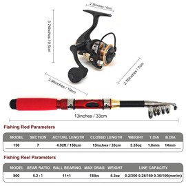 Portable Small Telescopic 4.9Ft Fishing Rod and Reel Combos, Mini Fishing Pole and Metal Spool Spinning Reel, for All Season Fishing in Freshwater and Saltwater, Gift for Teens & Kide