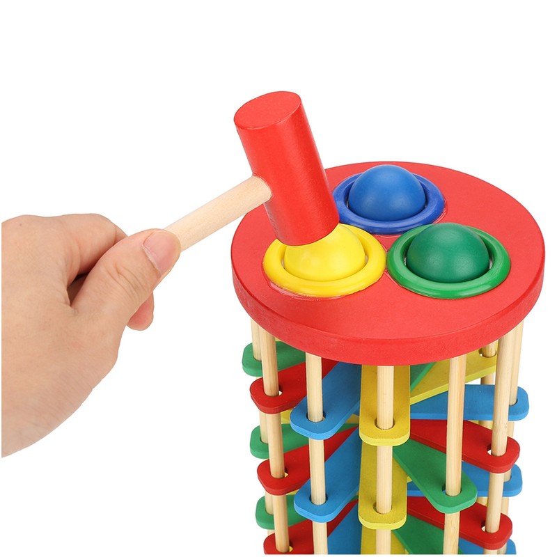 Colorful Wooden Knock Ball Ladder Toy Intelligence Development Kids Children