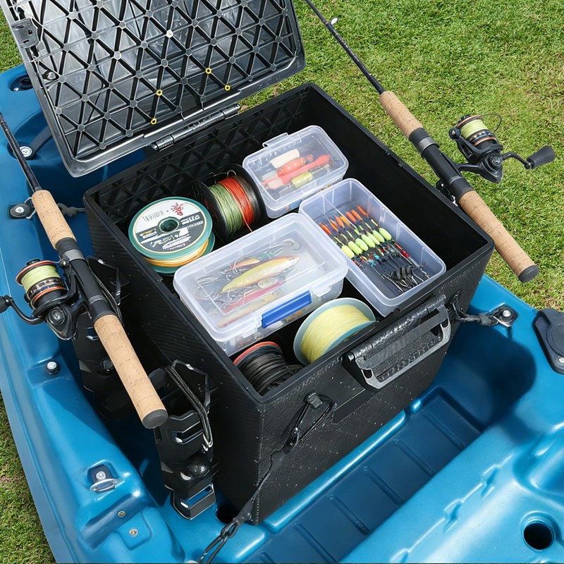 HLOGREE FlexCrate Kayak Fishing Crate with 4 Rod Holders, 13''x13''x13''